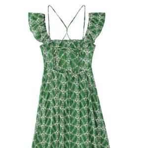 Zara criss cross green embroidered dress